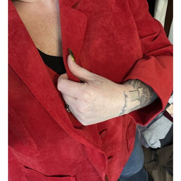 Red Corduroy Blazer Womens Sz 22 Plus Size Jacket Career Wear Trending Holiday - Picture 7 of 14